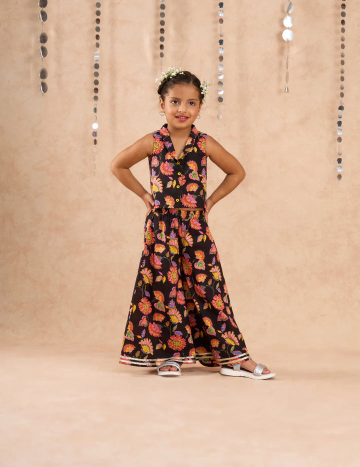 Jaipur Girls Black Cotton Ethnic Co-ord Set