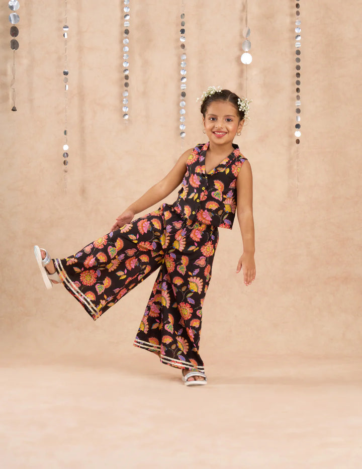 Jaipur Girls Black Cotton Ethnic Co-ord Set