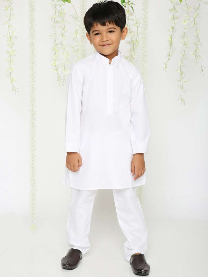 Boys Plain Kurta Pyjama White