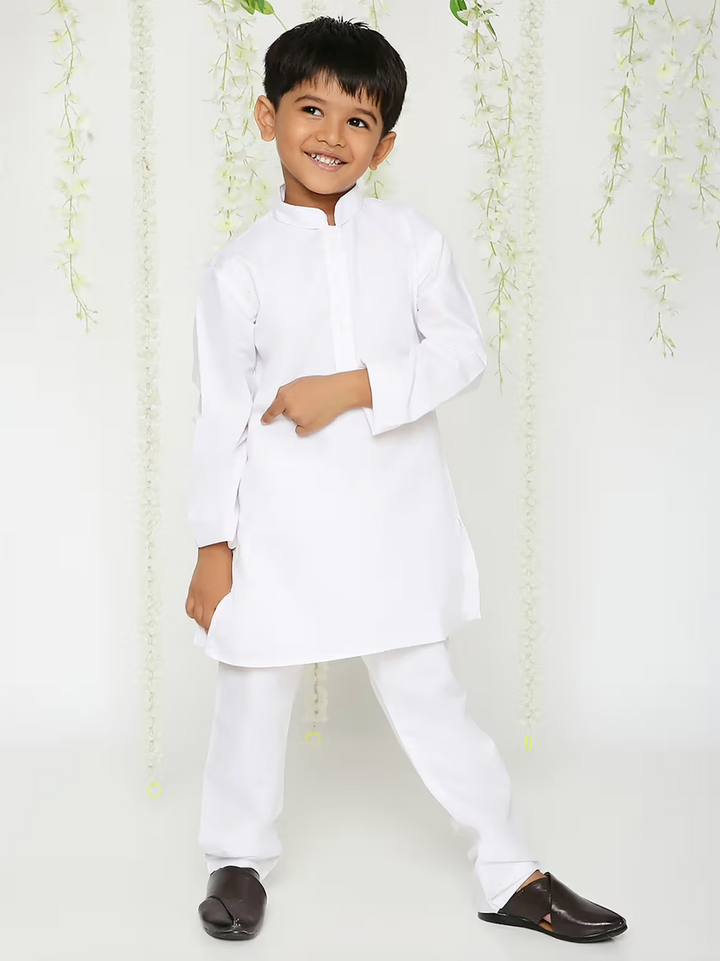 Boys Plain Kurta Pyjama White