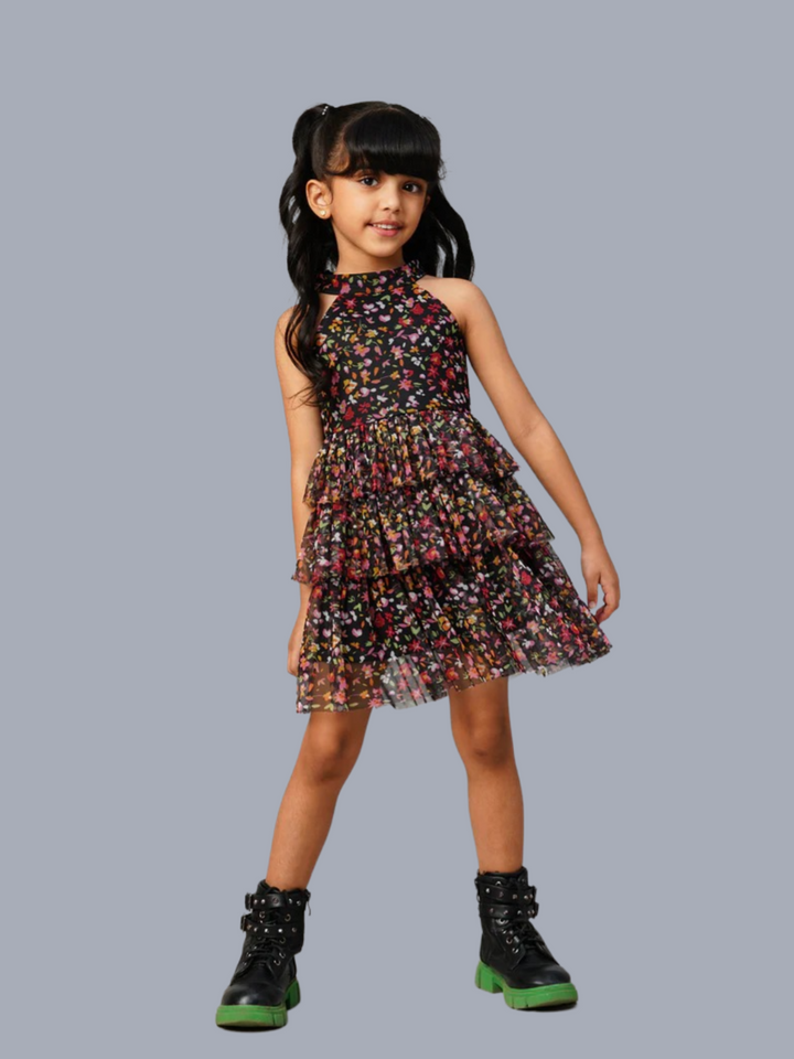 Razzle Dazzle Girls Black Georgette Party Dress
