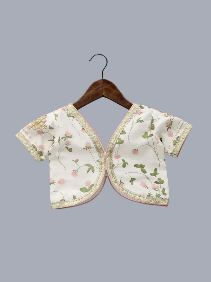Girls Floral Printed Crop Top with Lehenga & Net Dupatta