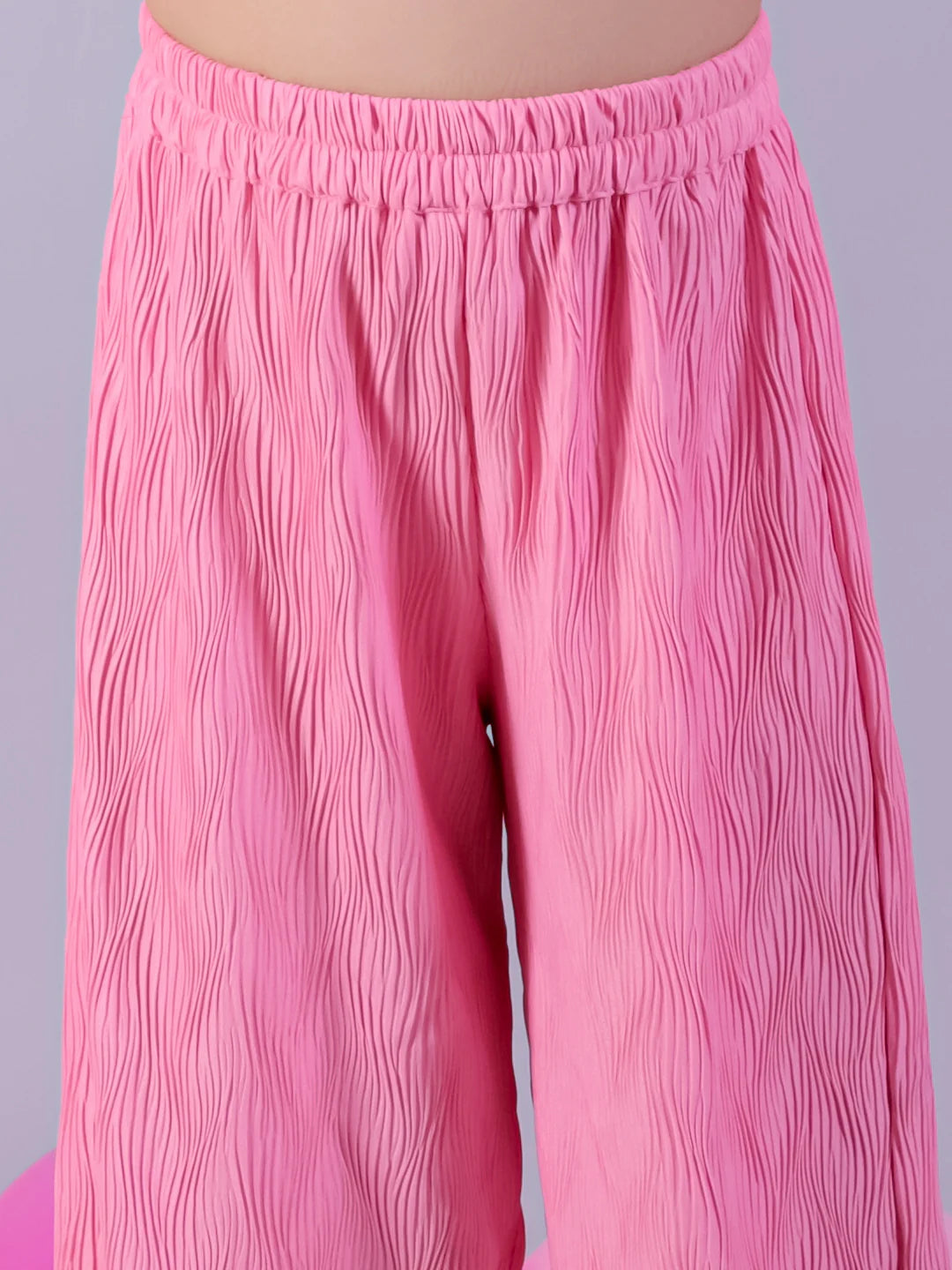 Girls Pink Frill Shoulder Top & Pant Party Co-ord Set