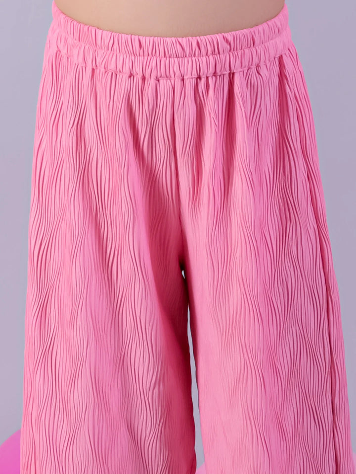 Girls Pink Frill Shoulder Top & Pant Party Co-ord Set