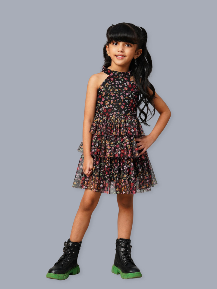 Razzle Dazzle Girls Black Georgette Party Dress