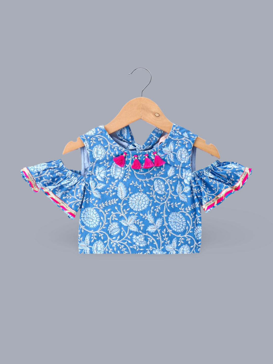 Girls Ethnic Folklore Printed Cotton Lehenga Choli Set with Dupatta